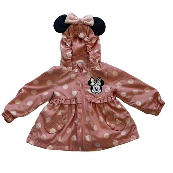 Disney Junior Minnie Mouse Pink & White Polka Dot Rain Jacket/Coat, 12M - Picture 1 of 7